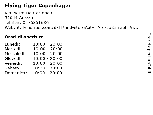 Orari di apertura Flying Tiger Copenhagen Via Pietro Da Cortona